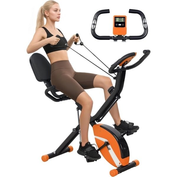 5-in-1 Opvouwbare Hometrainer met 8 Weerstandsniveaus, Hartslagmeter en Trainingsbanden