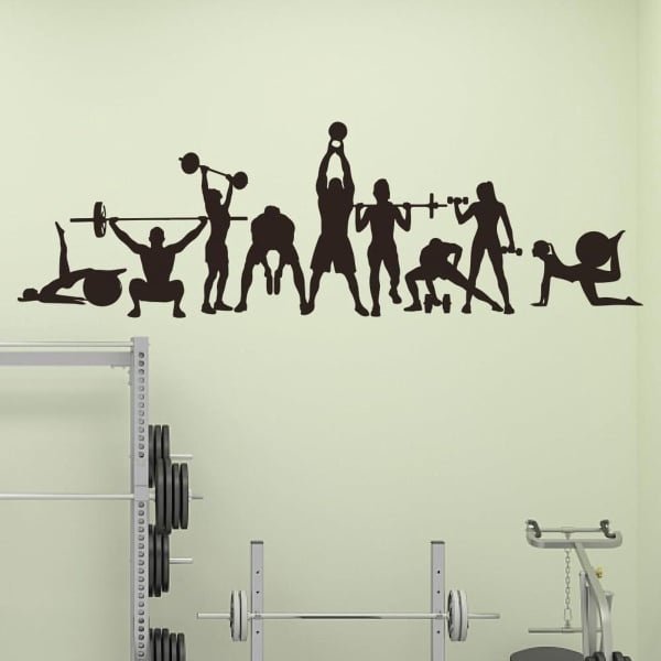 Allecto- Muurstickers - Workout - Sport - Vinyl - Decals - Muurdecoratie - Gewichten - Yoga Bal - Fitness Training - Gym - Krachttraining - Geschenken voor Krachttrainers.