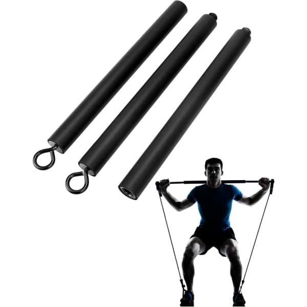 Allecto- Weerstandsband Pilates Bar voor Thuis Fitness - Krachttraining en Cardio - 108 cm - Max Belasting 800 lbs (Draagbare Afneembare Stick x3)