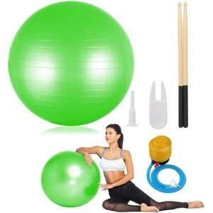 Balansbal met Pomp - Fitnessbal Gymbal - Stabiliteit Training - Inclusief Cardio Stokken - 65cm Diameter - Groen