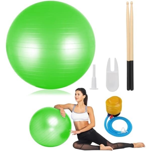 Balansbal met Pomp - Fitnessbal Gymbal - Stabiliteit Training - Inclusief Cardio Stokken - 65cm Diameter - Groen