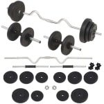 Barbell Set 30 kg - Halterset - Dumbbell Set - Gewichtheffen - Krachttraining - Verstelbaar Gewicht - Duurzame Cement Schijven