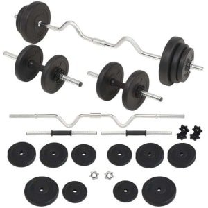 Barbell Set 30 kg - Halterset - Dumbbell Set - Gewichtheffen - Krachttraining - Verstelbaar Gewicht - Duurzame Cement Schijven