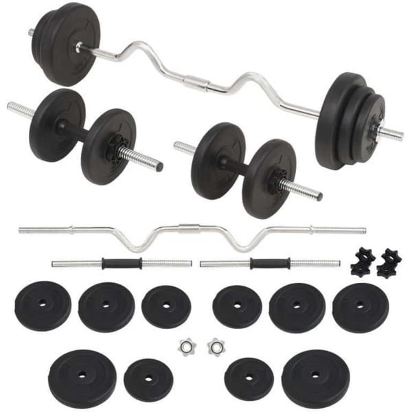 Barbell Set 30 kg - Halterset - Dumbbell Set - Gewichtheffen - Krachttraining - Verstelbaar Gewicht - Duurzame Cement Schijven