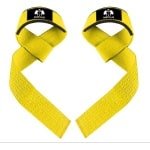 Barzillas Heavy Duty Lifting Straps Katoen - Siliconen Grip - Extra Stevige Polsbanden voor Deadlift & Pull - Meer Grip bij Krachttraining - Geel