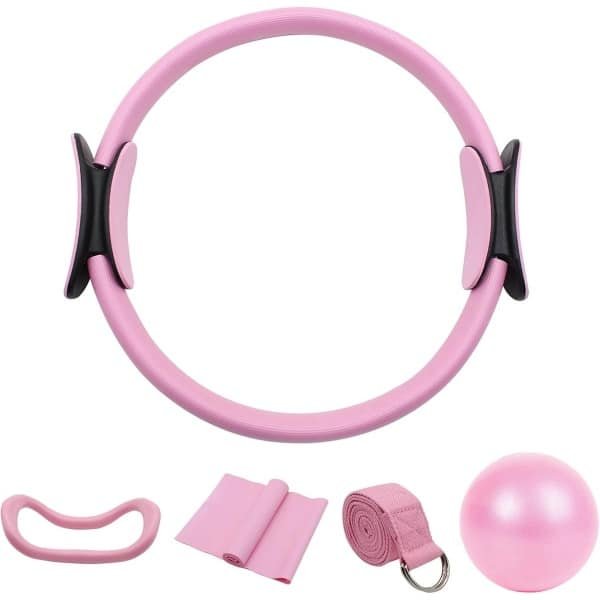 Basis Home Fitness Set - 5-delig incl. Pilates Ring, Elastische Stretchriem, Weerstandsband, Yoga Bal & Ring | Training & Oefeningen Thuis Gymnastiek | Basic Home Workout Gym 5-Piece Set | Crossfit | Mannen & Vrouwen | Unisex