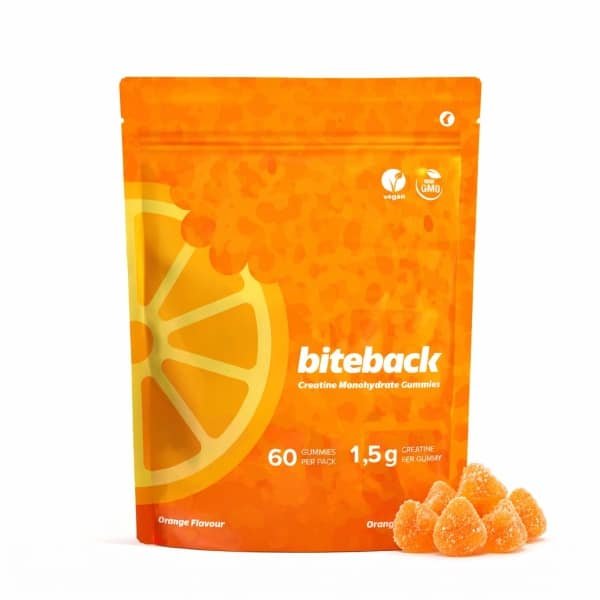 BiteBack Creatine Monohydraat gummies - 3000mg per portie - 60 Stuks (2 per Dag) - Suikervrij en met natuurlijke Sinaasappelmak - 30 Servings