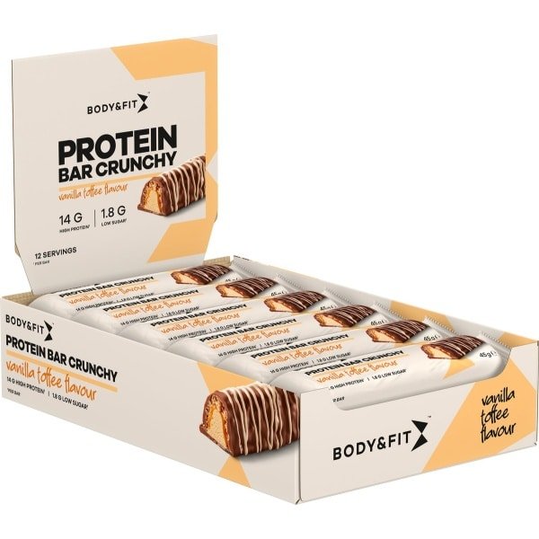 Body & Fit Protein Bar Crunchy - Knapperige Eiwitreep - Proteïne Repen - Mix Box - 540 gram (12 Eiwitrepen)