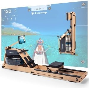 Christopeit WP 5000 roeitrainer voor thuis opvouwbaar - roeimachine van hout, hybride water-magneetsysteem, Kinomap, Bluetooth