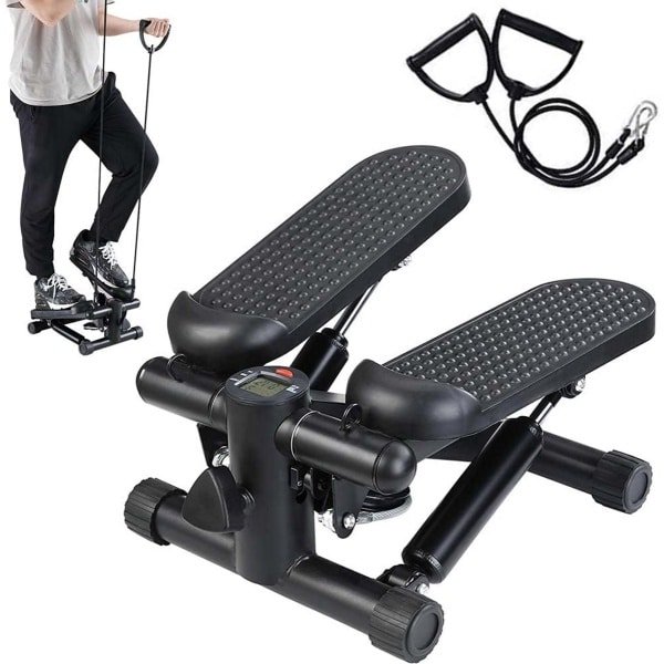 Compacte Stepper voor Cardio Training Thuis met LCD Scherm en Elastische Banden