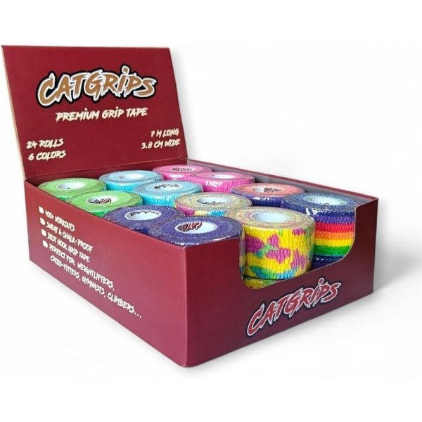 Crossfit Tape - Hook Grip Tape voor Vingers Duimen en Polsen - Niet-slip Sporttape voor WOD Gewichtheffen en Calisthenics - Elastische Handtape (6 Kleuren 24 Tapes x 3,8cm)