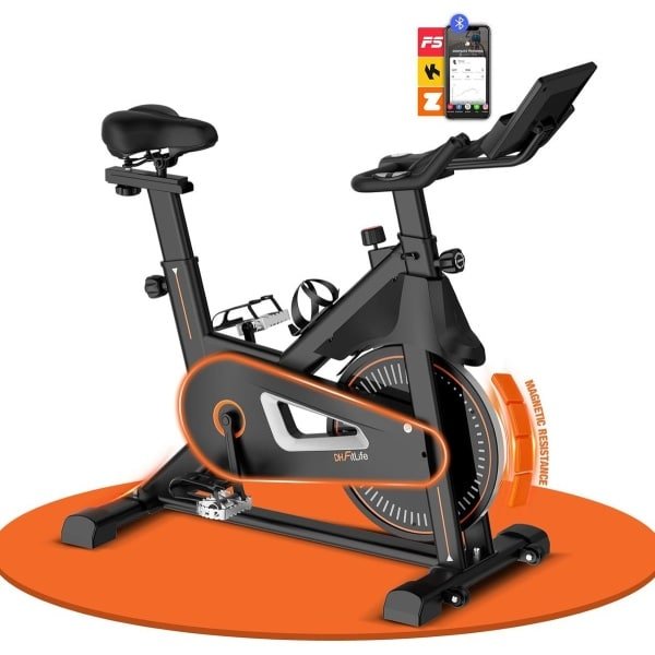DH FitLife Hometrainer Fiets voor Thuis - Fluisterstil Magnetisch met Noodstop - Verstelbaar Stuur & Comfortabel Zadel (150-195 cm) - Hartslagsensor & Transportwielen