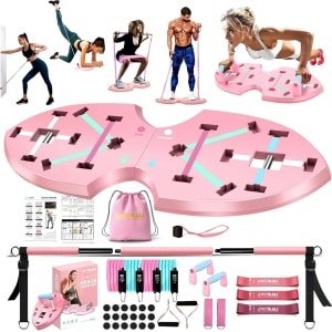 Draagbare Thuis Workout Apparatuur voor Vrouwen & Mannen - Push Up Board & Core Sliders voor Body Toning & Krachttraining - Premium Pink Edition