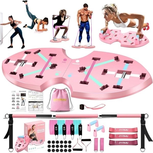 Draagbare Thuis Workout Apparatuur voor Vrouwen & Mannen - Push Up Board & Core Sliders voor Body Toning & Krachttraining - Premium Pink Edition