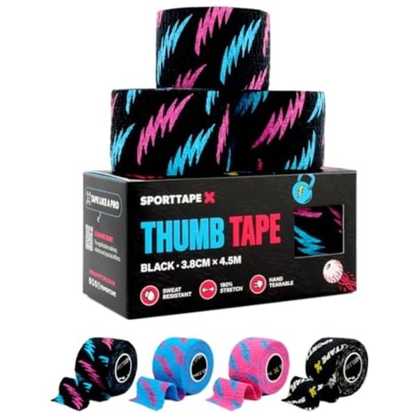 Duimtape voor Gewichtheffen - Zweetbestendig, Handscheurbaar en Huidvriendelijk - 3 Rollen van 3,8 cm x 4,5 m voor Powerlifting en CrossFit