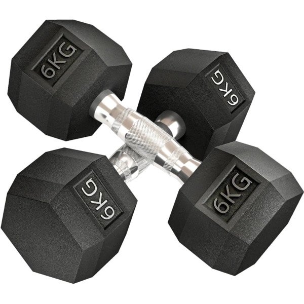Dumbbells 2 x 6 kg - Halter - Set van 2 - Hexagonaal Design - met Gekartelde Handvatten - Gewichten Set - Halterset - Dumbbell Set - Krachttraining - Fitness - Gym - Geschikt voor Thuis en Sportschool