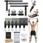 Duurzame Luxe Pilates set - Pilatesstang, verstelbare en afneembare weerstandsstang met verschillende elastische elastieken, pilatesstang voor spiertraining thuis en in de sportschool, krachttraining voor dames en heren