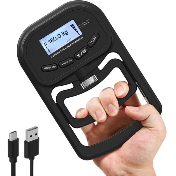Elektronische handgreepkrachtmeter - 180 kg handgreepkrachttrainer - Oplaadbaar - Met LCD-display - Digitale handgreepkrachtmeter - Verstelbaar - Krachttrainer - Zwart