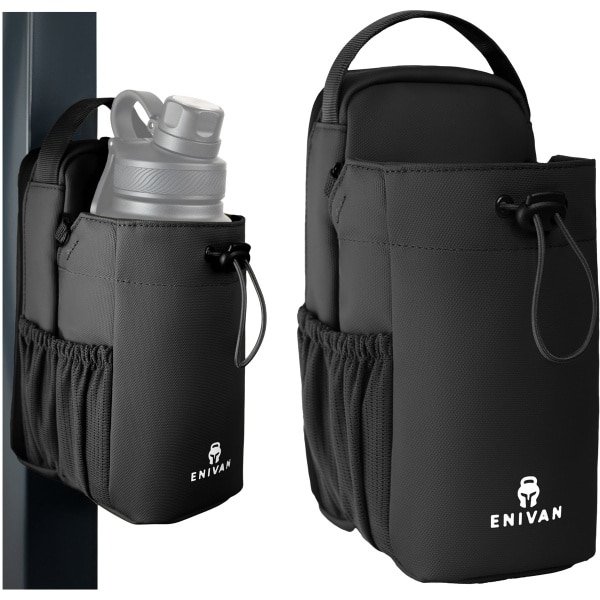 Enivan Magnetische Sporttas - Flessenhouder 1,5L - Telefoonvak - Schouderriem & Heupriem - voor Fitness en Krachttraining - Zwart