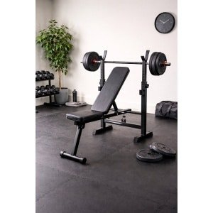 Fameilleur professionele halterbank - Inklapbaar en Verstelbaar- ideaal voor Thuis - Multifunctionele Fitnessbank / Trainingsbank voor Krachttraining -Opvouwbare Halter bank met Verstelbare Rugleuning en Haltersteunen-Compacte Home Gym Bank-thuis gym