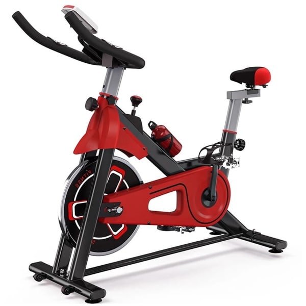 Fitness Fiets - Hometrainer - Indoor Cycle - met LCD Monitor - Stille Stationaire - Cardio - Weerstandssysteem Magnetisch - Transportwielen - Hartslagfunctie - voor Gewichtsverlies - 120kg - Rood-zwart