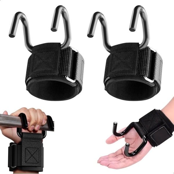 Fitness Haken - Gewichthef Hulp - Krachttraining Grip - Versterkte Antislip Haken - 35.5 x 7 cm - Donker