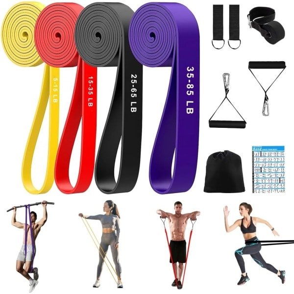 Fitnessbanden Set - Weerstandsbanden Gymnastiekband - Krachttraining Yoga - Vier Weerstandsniveaus - 25x16x9 cm - Meerdere Kleuren