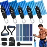 Fitnessbanden Set - Weerstandsbanden Set - Krachttraining Thuis - 5 Verschillende Weerstanden - Tot 200 LB - Blauw