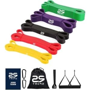 Fitnessbandenset - 5 sets elastische fitnessbanden - optrekbanden - loopbanden - calisthenics - crossfit - yoga - met deuranker en 2 handgrepen - dames en heren