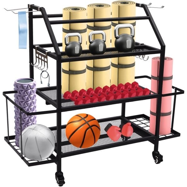 Gewichtenrek Voor Thuisgym Kettlebellrek 99.5*40*92.6cm Halterrek Yogamat Houder Voor Krachttraining Thuis Garage