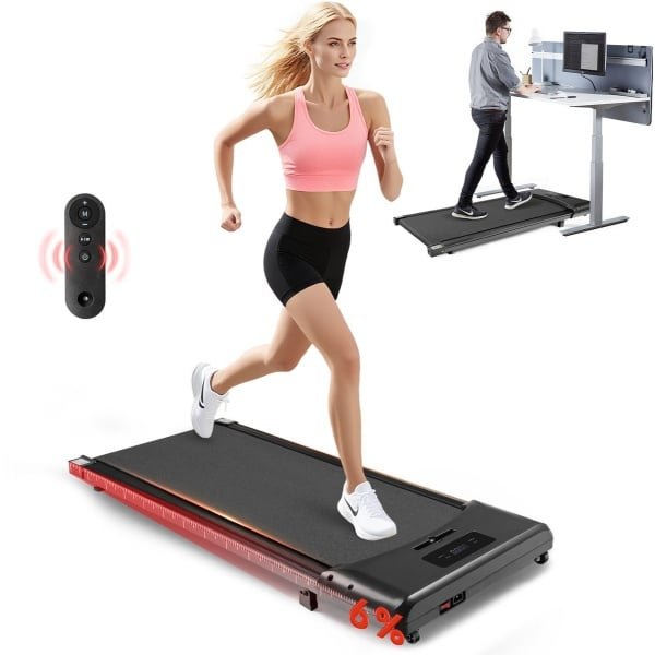 Glitzerlife Loopband Treadmill inklapbaar met leuningen - Laufband für Zuhause 14 km/h - Laufband Schreibtisch Klappbar mit Steigung - Treadmill for Home mit LED-Anzeige zur Herzfrequenzmessung - Walking Pad for Büro - Zwart