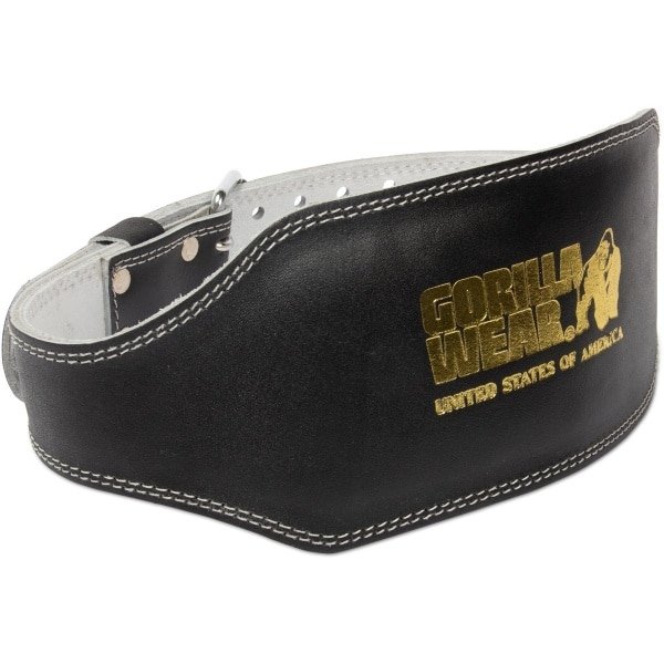 Gorilla Wear 6 Inch Leren Sportriem - Halterriem - Mannen - Krachttraining - Zwart/Goud - L/XL