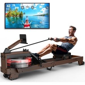 HOB Roeitrainer - Inklapbaar Ruimte Besparend - Bluetooth & Tablet houder - Hout kleur - LED-display en Compatibele app - Roeiapparaat Voor Thuis - Opvouwbaar