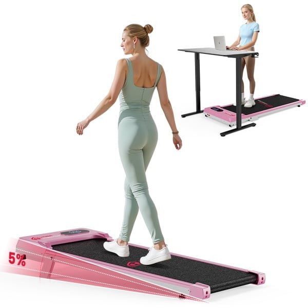 HOMEFITNESSCODE Loopband draagbaar met 5% helling - 3-in-1 Walkingpad Elektrisch - loopkussen 1-6 km/u instelbaar - Motor 2,5 pk - met afstandsbediening en LED-scherm - loopvlak 38 x 90 cm - Roze