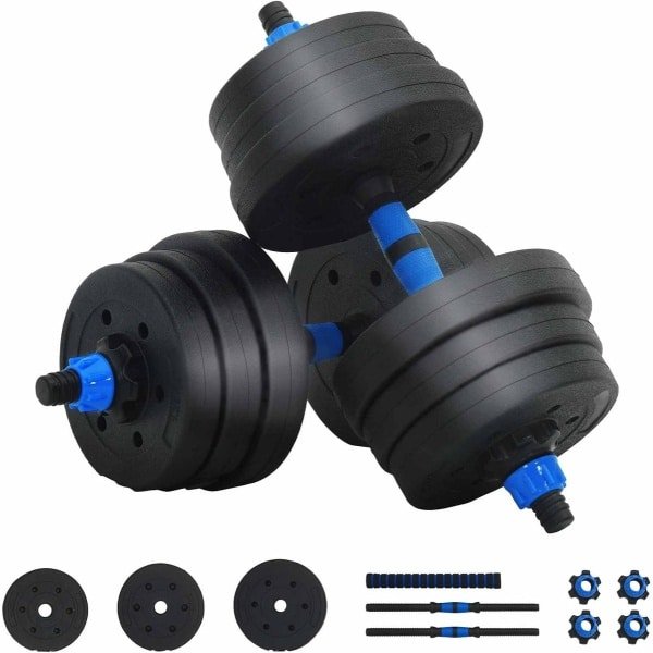 Halterset 30 kg - Fitness gewichten - Krachttraining thuis - 2-in-1 ontwerp - Verstelbaar gewicht - Zwart blauw