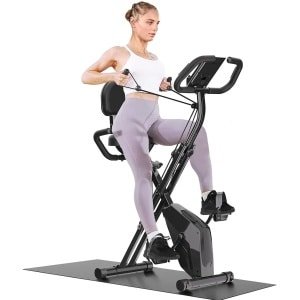 Hennova Hometrainer - Fitness - Fitness fiets - Inklapbaar - Met LCD scherm - Hartslagsensoren - Armweerstandbanden - 8 Weerstanden - Draagvermogen 150kg - Zwart - 107D x 53B x 116H cm