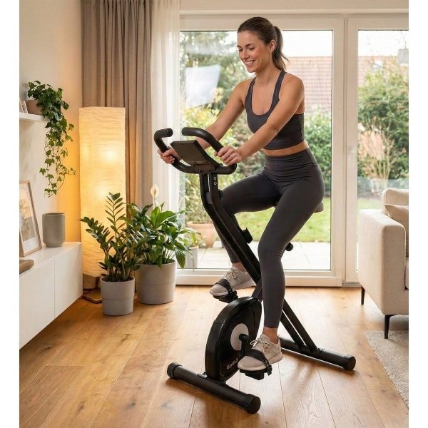 Hometrainer 2-in-1 inklapbaar - Ergometer met Magnetische Weerstand, LCD-Display, Fitnessbanden & App-Connectiviteit - Indoor Fitnessfiets / Trimbike - Designbest Eagle Pro