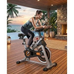 Hometrainer Ergometer - Stil Magnetisch Binnenfiets met 13,6 kg Vliegwiel, Verstelbare Zitting & Handgrepen, LCD Display & App-Connectiviteit, Tot 136 kg - Designbest Zilver