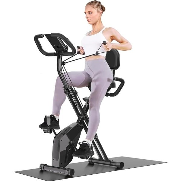 Hometrainer - Fitness Fiets - 8 Weerstandsniveaus - Systeem Magnetisch - Transportwielen - 4 in 1 - LCD Display - Comfortabele Zitting - voor Gewichtsverlies - Batterij-Aangedreven - 150kg - Zwart