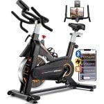 Hometrainer - Fitnessfiets - Binnenfiets - Spinbike - Fiets - Stille Riemaandrijving - Zwaar Vliegwiel - Verstelbaar Zadel - Digitaal Display - Zwart Oranje