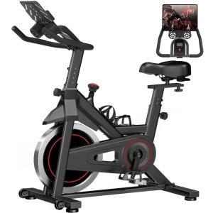 Hometrainer - Fitnessfiets - Indoor Bike - Trampolinefiets - Fietstrainer - Stil Riemaandrijving - Verstelbaar Comfortzadel - Tablet & Fleshouder - Max 136 kg