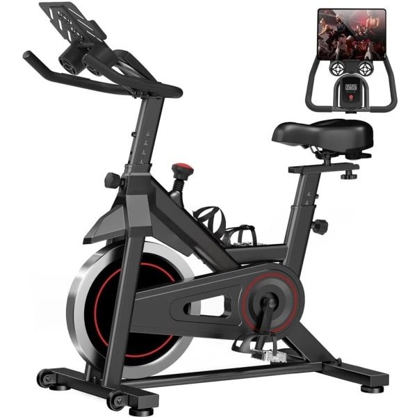 Hometrainer - Fitnessfiets - Indoor Bike - Trampolinefiets - Fietstrainer - Stil Riemaandrijving - Verstelbaar Comfortzadel - Tablet & Fleshouder - Max 136 kg