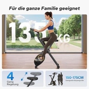 Hometrainer FoldRide Comfort - inklapbare fitnessfiets met LCD-monitor, 16 niveaus magnetische weerstand, verstelbare zithoogte, ruimtebesparend en stil, indoor bike voor thuisgebruik, maximaal 136 kg - geel Designbest