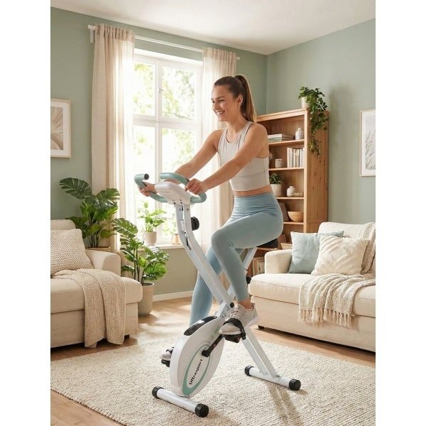 Hometrainer / Indoorfiets F-Bike Mint - Opvouwbare Fitnessbike met Magnetische Weerstand, LCD-Display, Hartslagmeter, Calorie- en Snelheidsmonitor - Geschikt tot 130 kg - Designbest