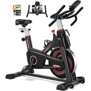 Hometrainer - Stille Stationaire Fiets met Smart App, Verstelbare Weerstand, LCD-display, Tablet Houder & Draagvermogen tot 160 kg (350 lbs)