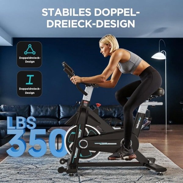 Hometrainer met app, stille hometrainer met gebogen stuur, comfortabele ergometer hometrainer met lcd-scherm, tablethouder, tot 160 kg