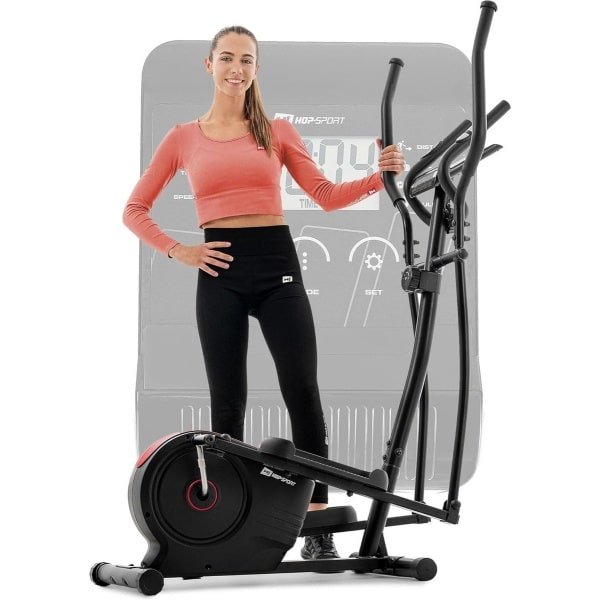 Hop-Sport Crosstrainer HS-2050C - Magnetisch Remsysteem met LCD Display en Hartslagmeting - Stil en Ergonomisch - Rood