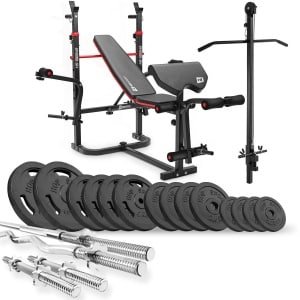 Hop-Sport HS-1065 - Halterbank Set - Gietijzeren Halterset 76 kg - Krachttraining Thuis