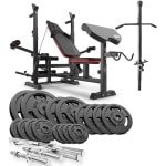 Hop-Sport HS-1075 - Halterbank Set - Gietijzeren Halterset 116 kg - Met Lat Pulldown - Krachttraining Thuis
