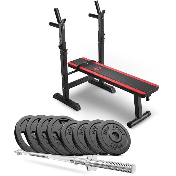 Hop-Sport HS-1080 - Halterbank Set - Gietijzeren Halterset 39 kg - Opvouwbaar - Krachttraining Thuis